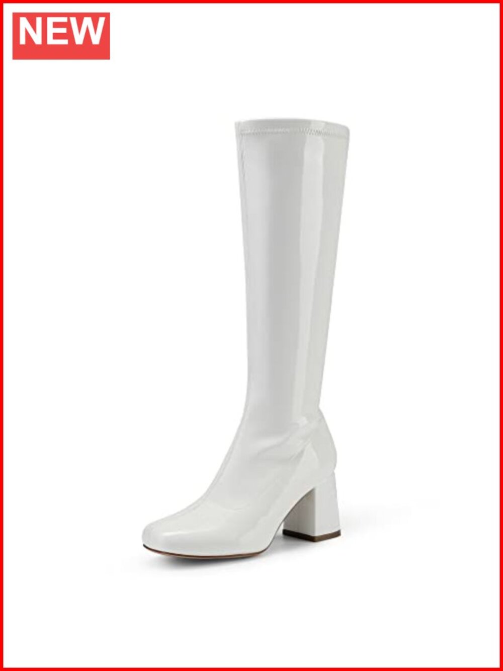 Women's Chunky Knee High Gogo Boots Square Toe Faux Leather Heeled